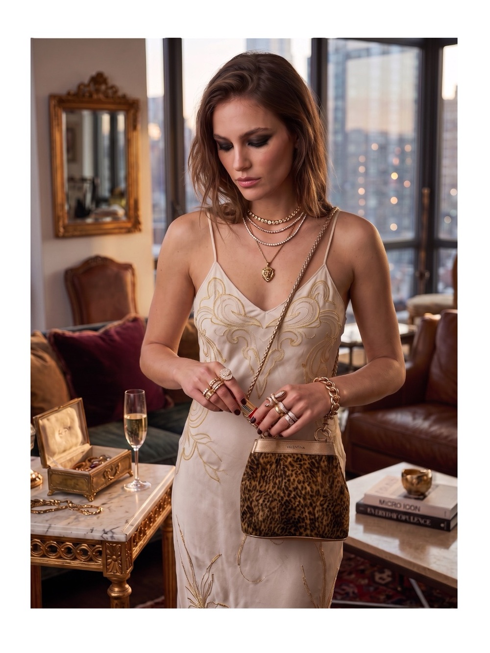 Tiannl ✽ Faux Fur Crossbody Handbag ✽ Animal Print ✽ Vegan Gold Metal Snakeskin